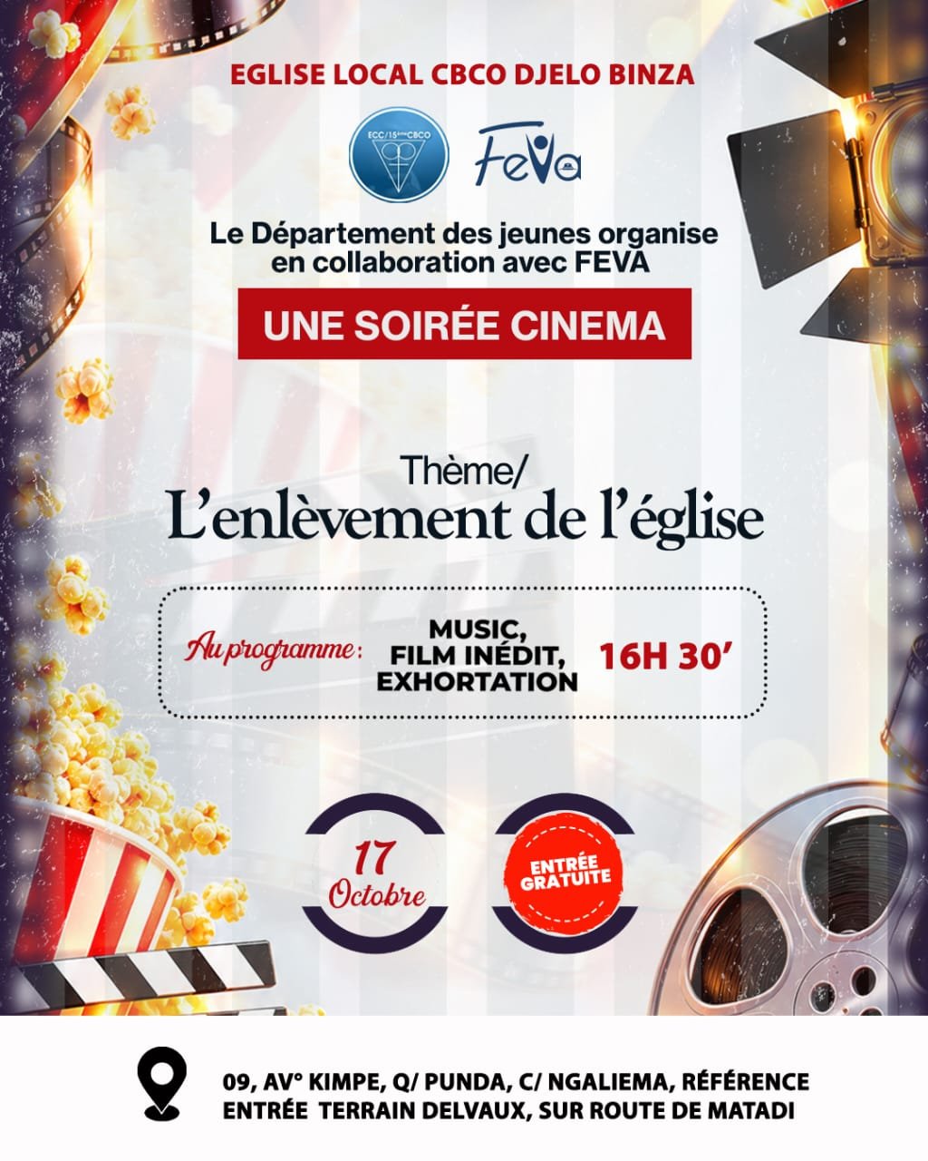 Tour de Ciné Church : La FEVA et la jeunesse de la CBCO Djelo-Binza au cœur d'une soirée cinéma évangélique